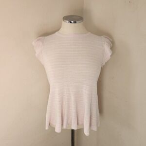 LOFT Womens‎ Pink Striped Flutter Sleeve Knit Top XS